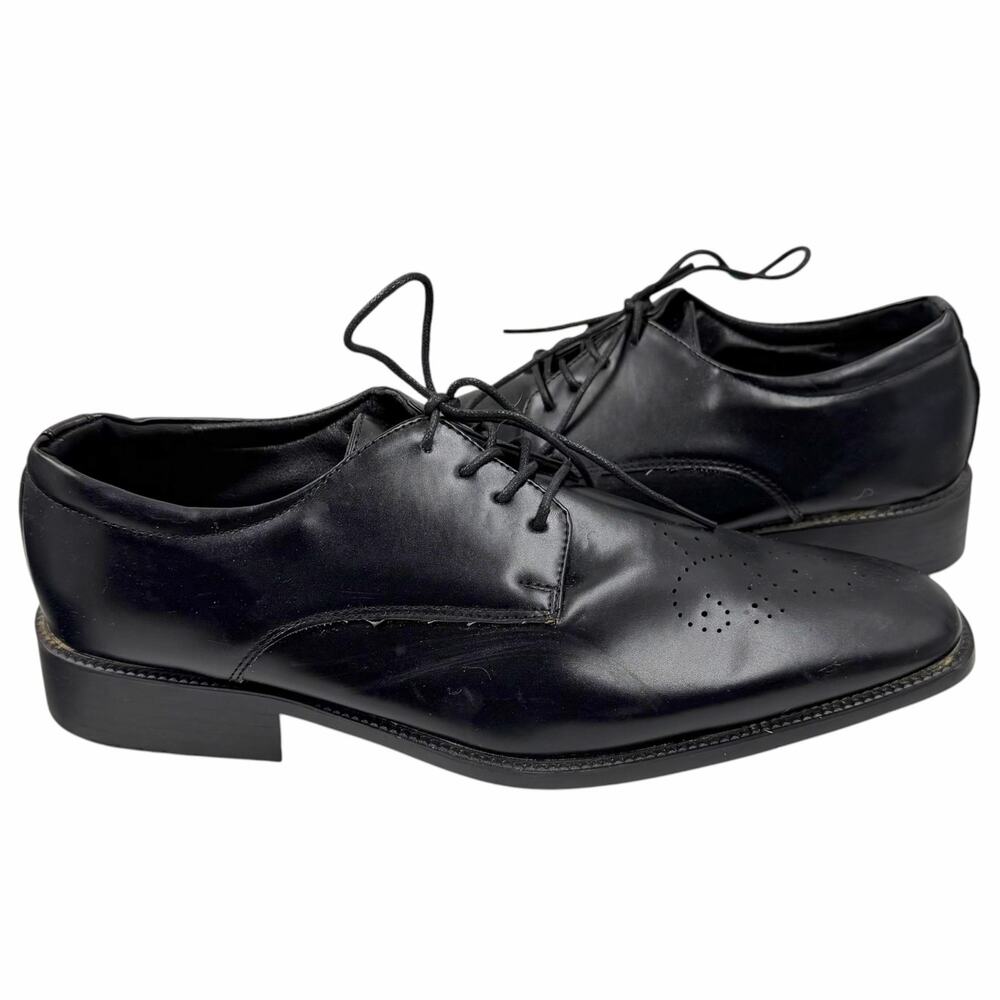 Tim Evans England Black Faux Leather Cap Toe Oxford Dress Shoes Lace Up Men 11
